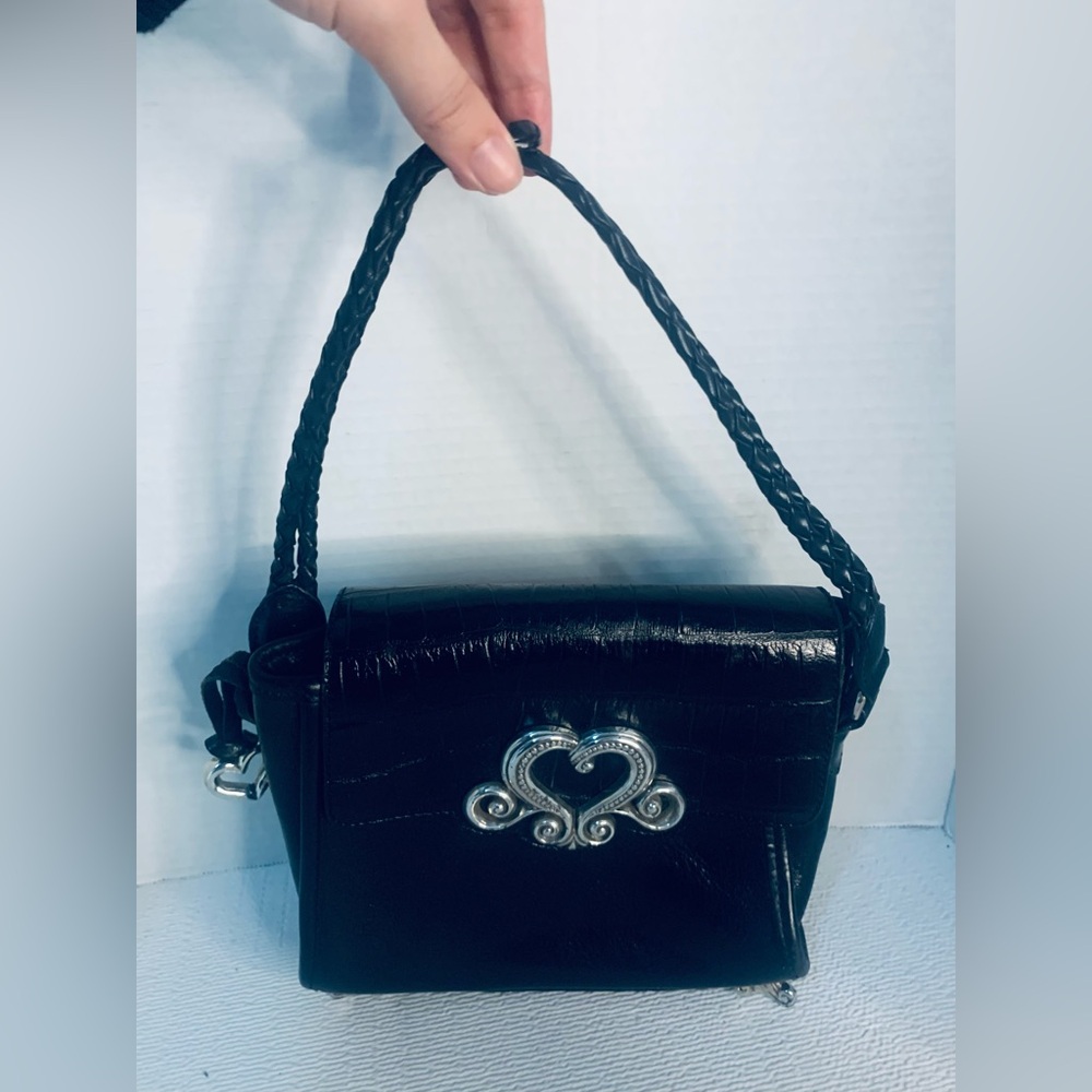 Rare Vintage Brighton Black Clawfeet Leather Handbag with Silver Hardware Heart